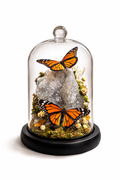 Large Clear Quartz Crystal Cluster & Monarch Butterfly Glass Dome